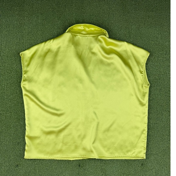 Rachel Zoe Satin Sleeveless Button Front Blouse Lime Green Womens XL Top - Picture 4 of 7